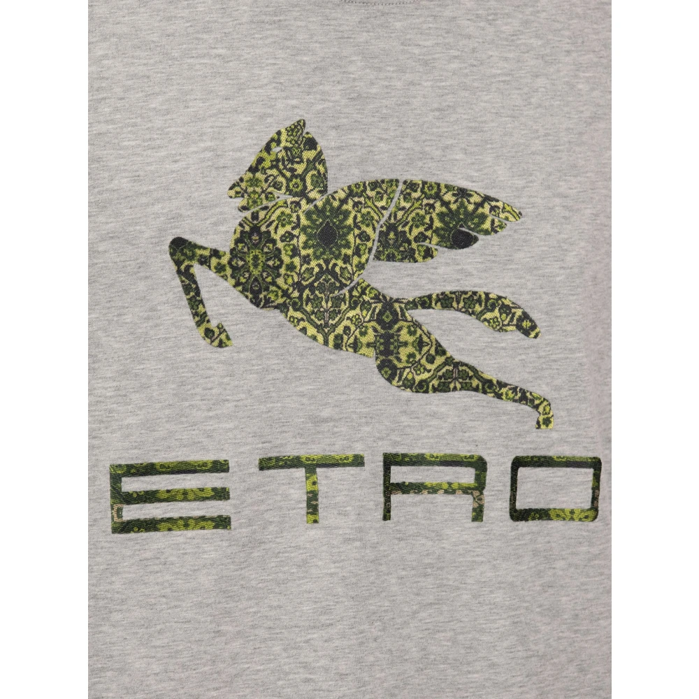 ETRO T-shirt met logo en Pegasus bloemenprint Gray Heren