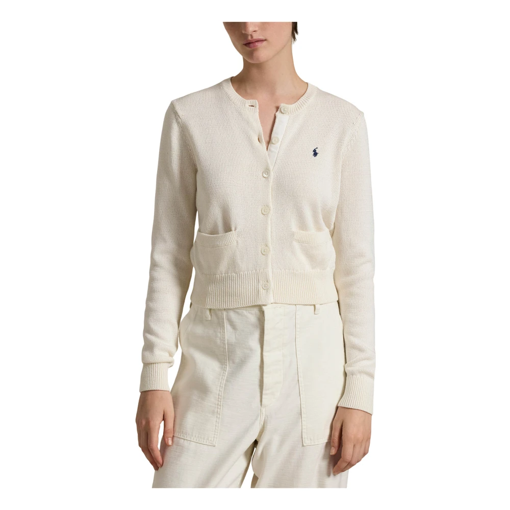 Polo Ralph Lauren Witte Gebreide Cardigan Ronde Hals Ss25 White Dames