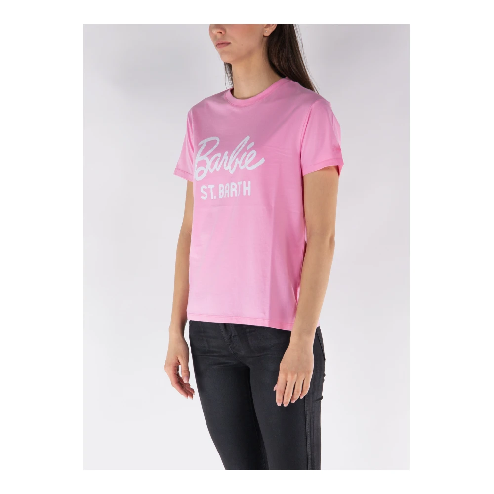 MC2 Saint Barth Klassiek Logo Cropped T-Shirt Pink Dames