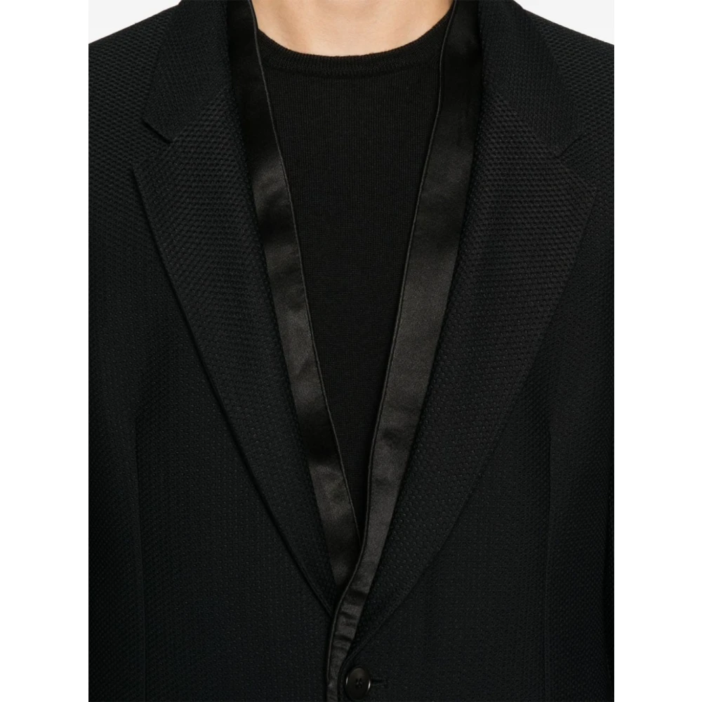 Giorgio Armani Zwarte Textuur Afgewerkte Gelaagde Jas Black Heren
