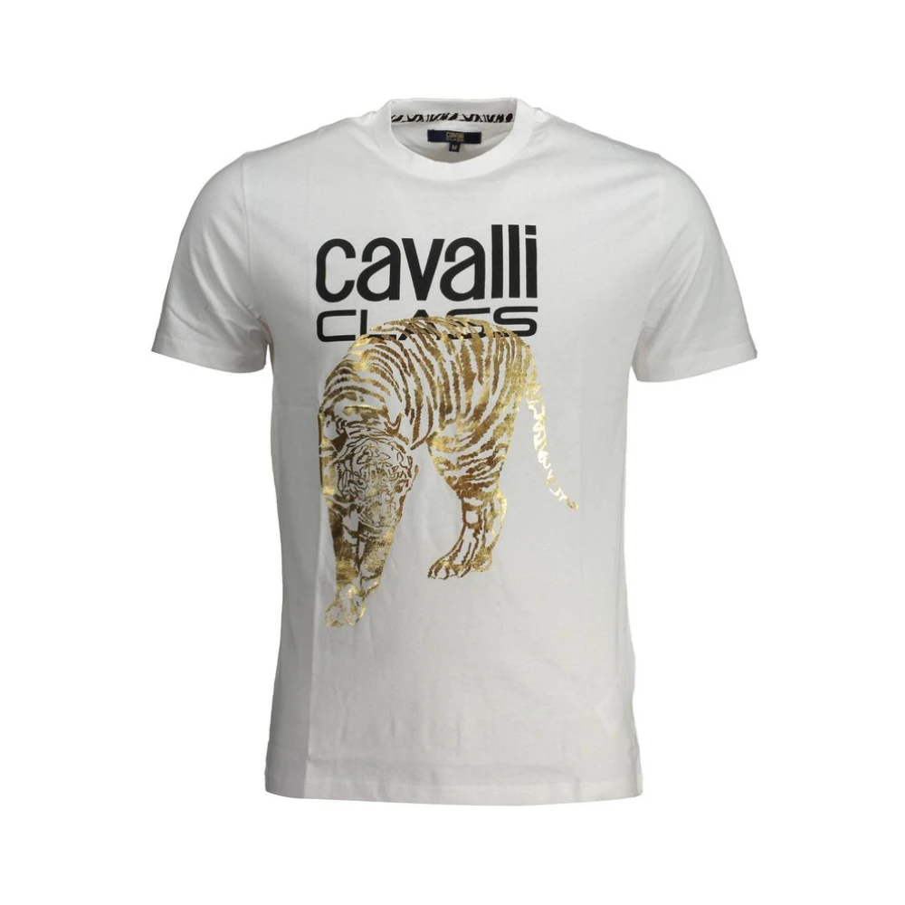 Cavalli Class Men's White Cotton Logo Print T-Shirt