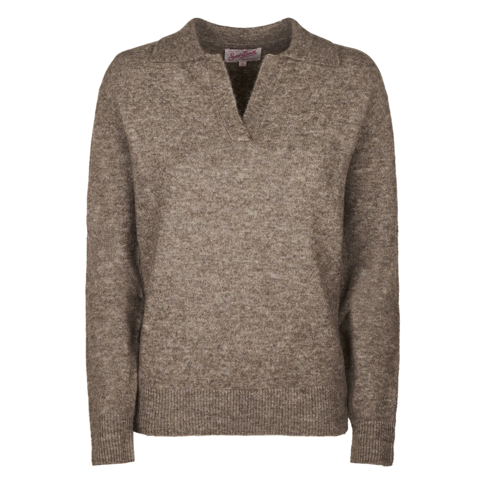 Mc2 Saint Barth Women's Brown V-Neck Knitwear, M, Eze Alpaca Jumper