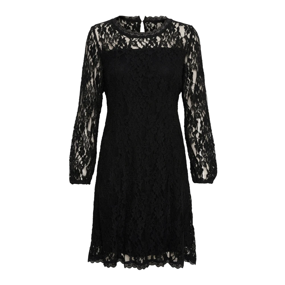 Cream Black Short Dresses, Female, M, Lace Dress With Puff Sleeves