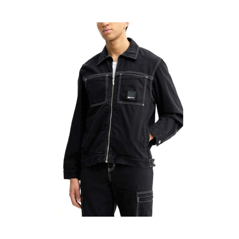 Karl Lagerfeld Black Contrast Stitch Jacket - Male - Denim Jackets - L - Jackets