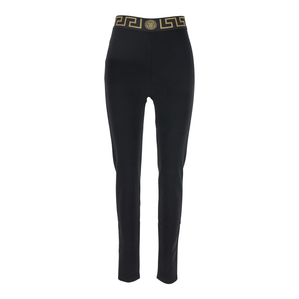 Versace Zwarte Leggings met Hoge Taille en Greca Motief Black Dames