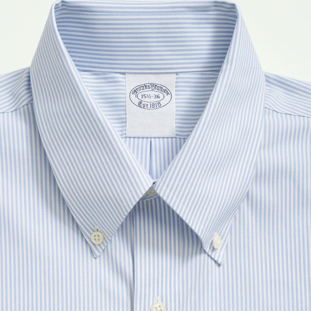 Brooks Brothers Slim Fit Non-Iron Gestreept Pinpoint Overhemd met knoopsluiting Blue Heren