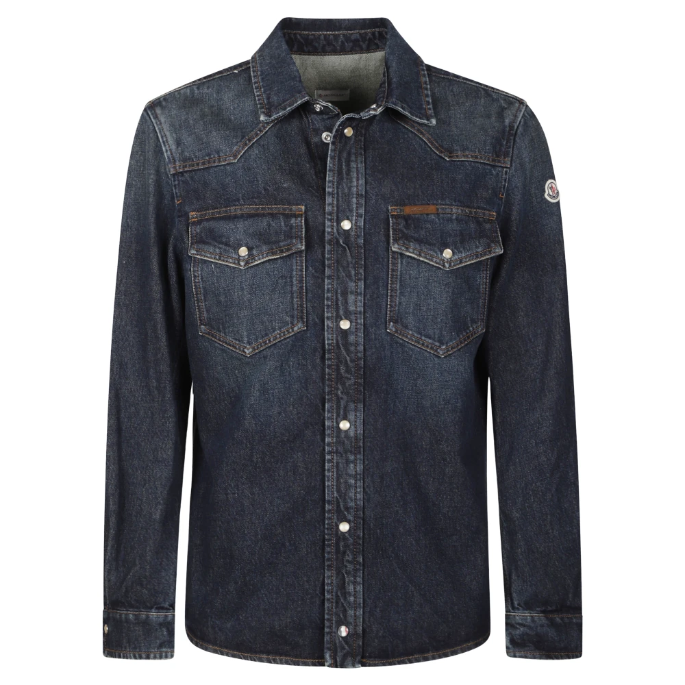 Moncler Uomo Blu - Giacca Camicia In Denim - Shirts - S