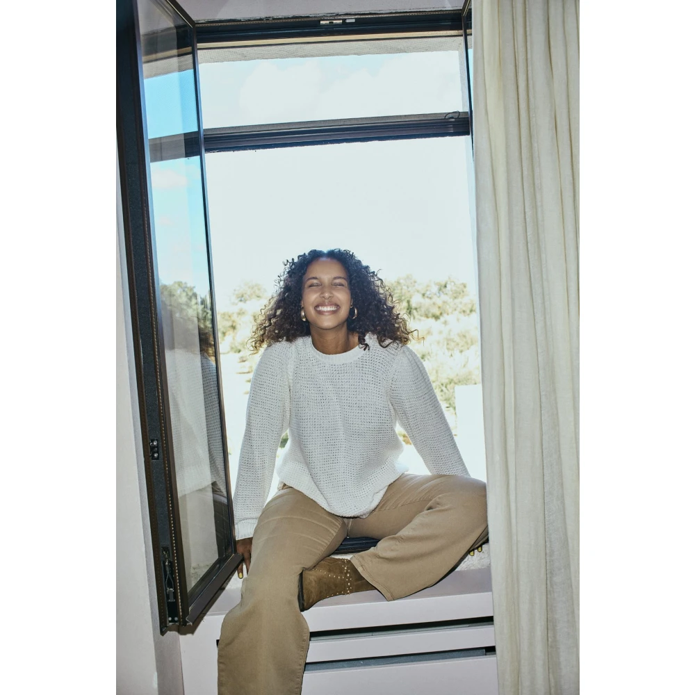 Freequent Off-White Gebreide Trui met Knoopdetail White Dames