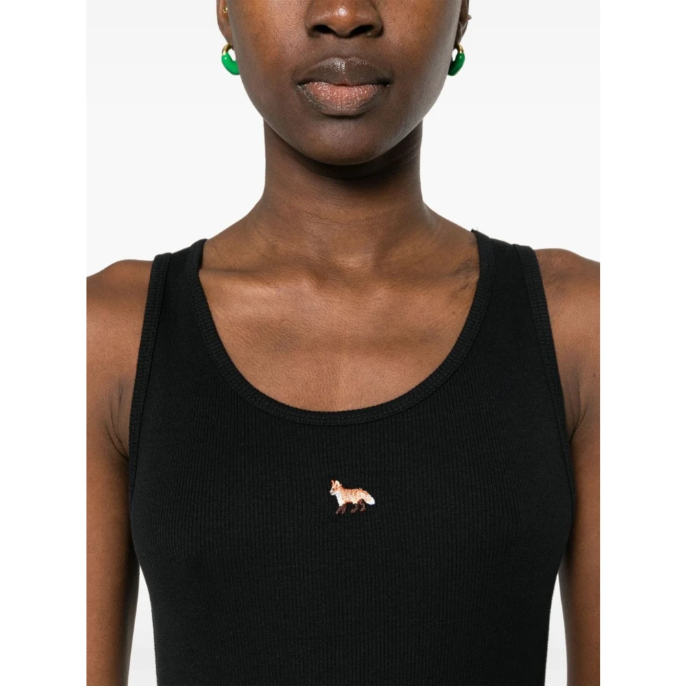 Maison Kitsuné Zwarte Baby Fox Geribbelde Tank Jurk Black Dames