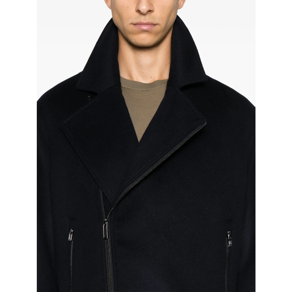 Emporio Armani Wollen jas met rits vooraan Blue Heren
