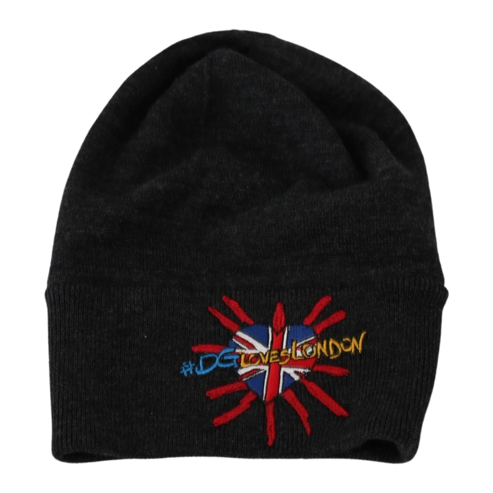 Dolce & Gabbana Grijze Beanie met Exclusieve Borduursels Gray Heren
