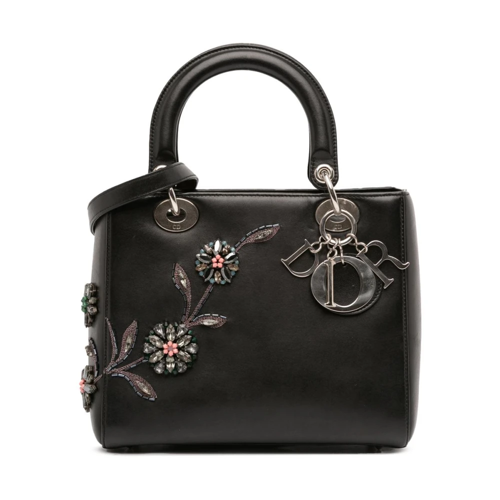 Dior Vintage Women's Black Pre-Owned Embellished Top Handle Bag