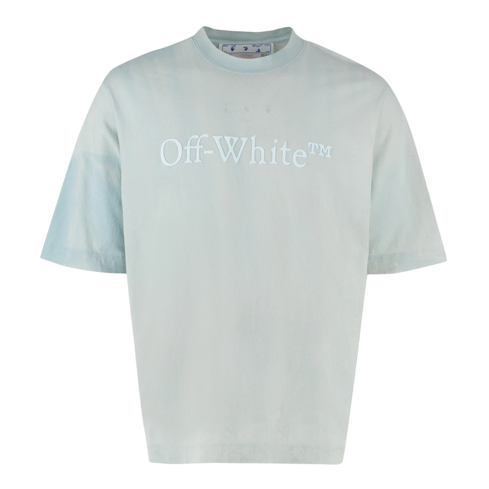 Off White Katoenen T-shirt met Logo Blue Heren