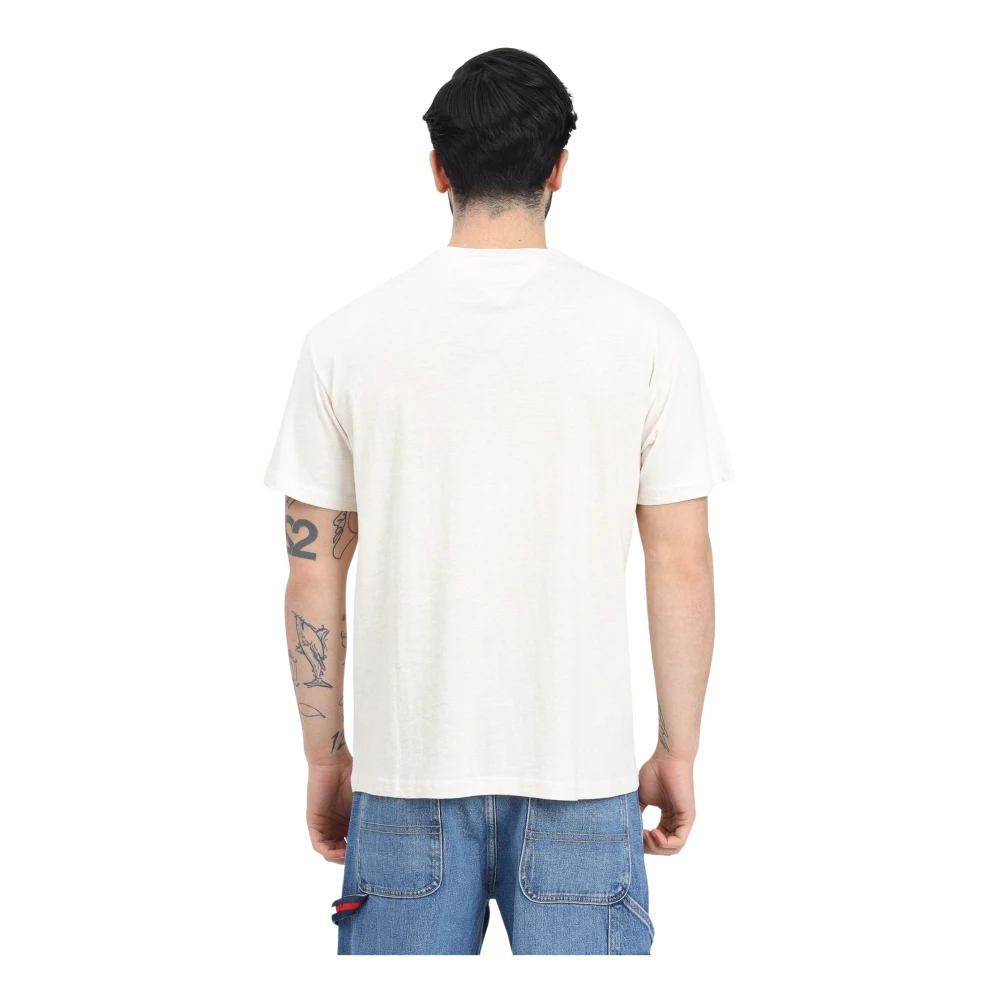 Tommy Jeans Crème T-shirt met Vlag Logo Beige Heren