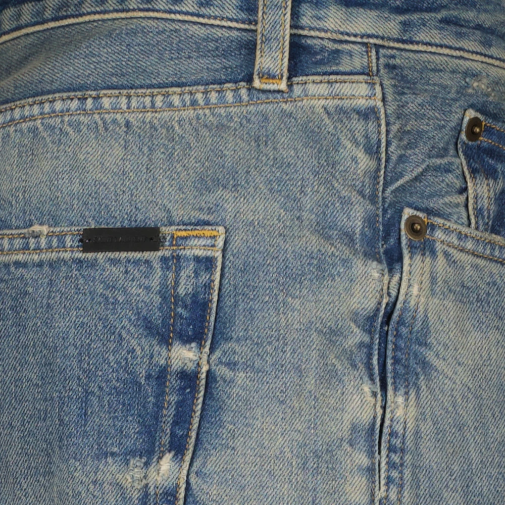 Saint Laurent Blauwe Gewassen Denim Straight Cut Jeans Blue Heren