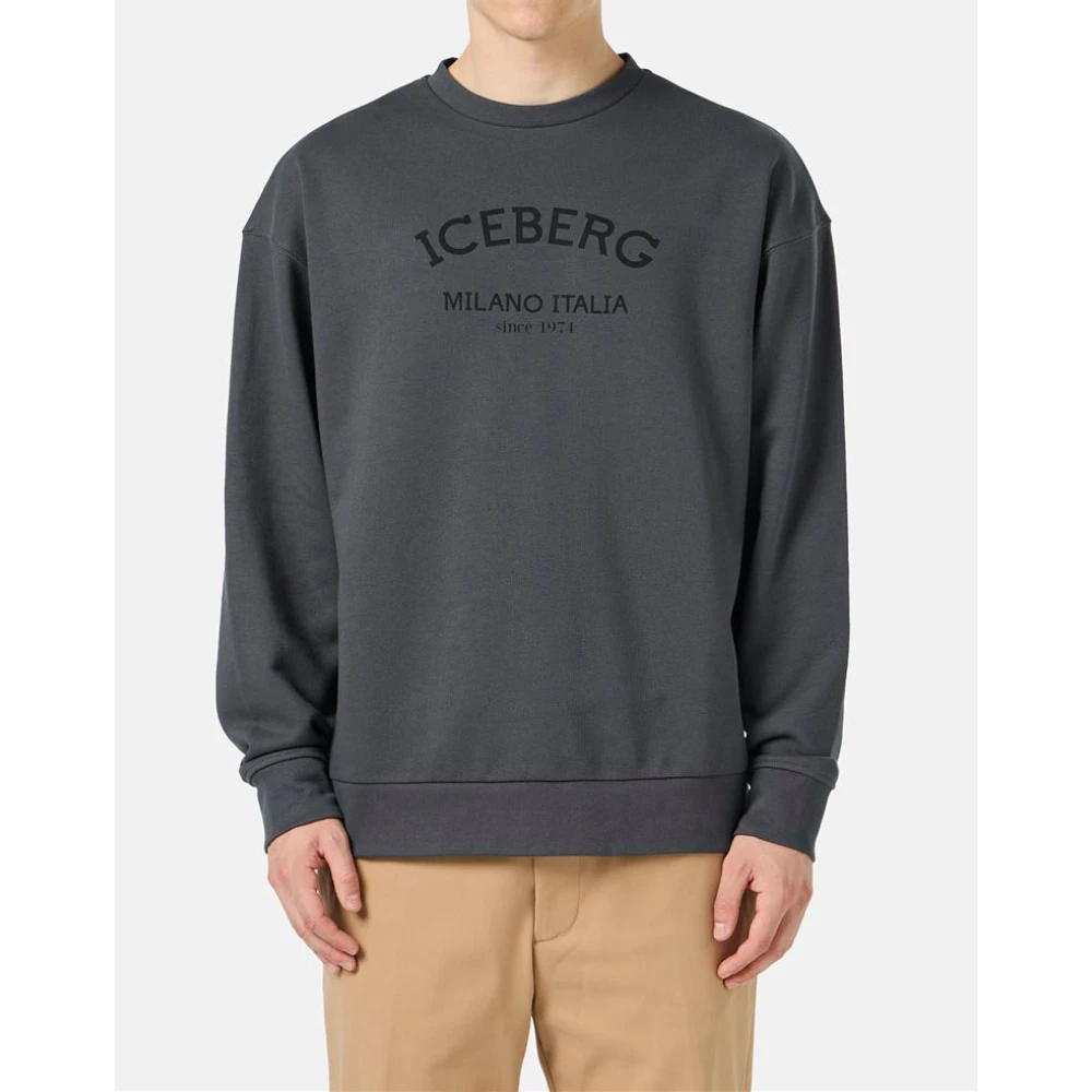 Iceberg Sweatshirt met ronde hals en logo Gray Heren