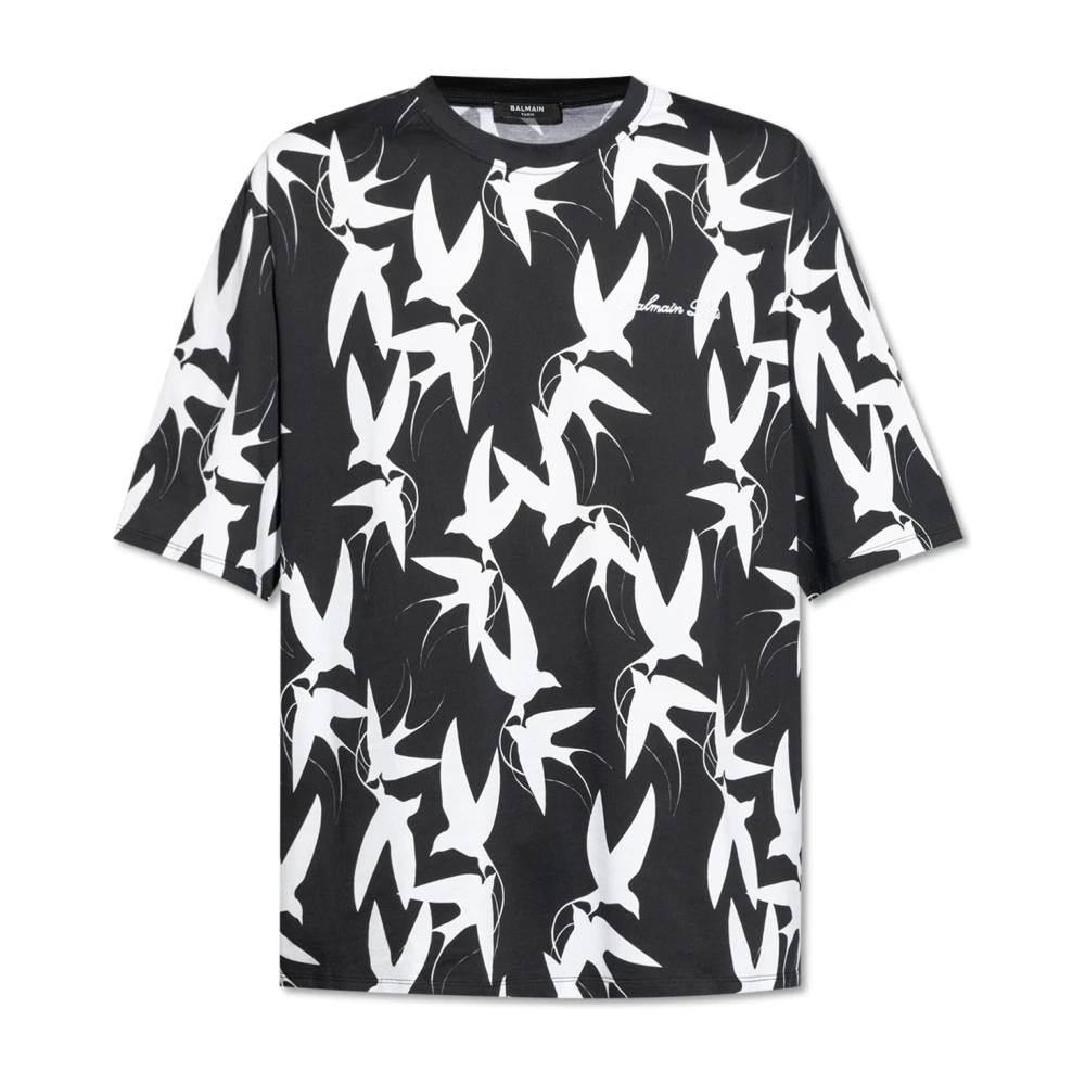 Balmain T-shirt met vogelmotief Black Heren