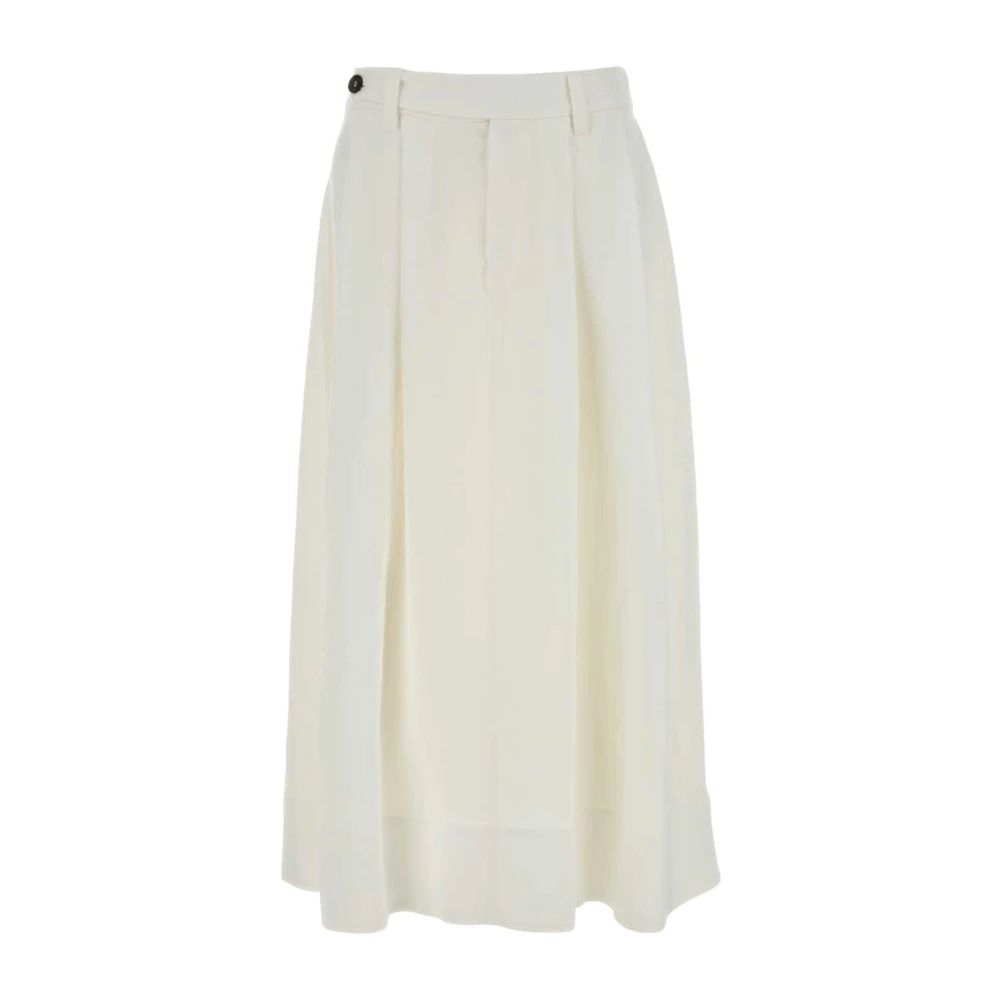 Brunello Cucinelli Women's White Midi Skirts, M, Twill Sartorial Skirt With Monili