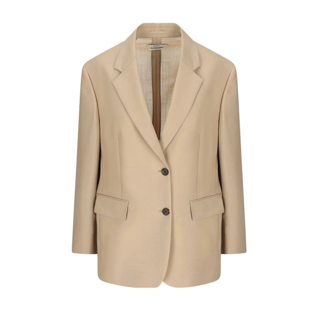 Prada Blazer in touwkleur met klassieke revers Beige Dames