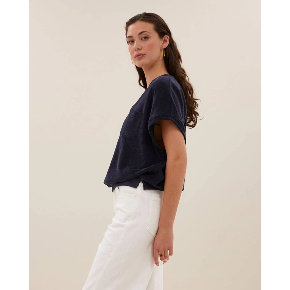 By-Bar Korte Mouw Tyler Slub Top Blue Dames