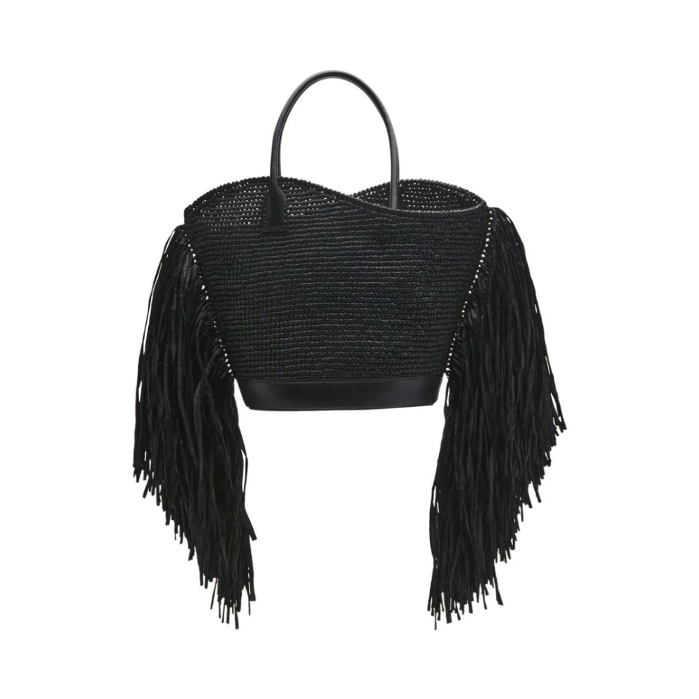 Salvatore Ferragamo Zwarte Raffia Franje Handtas Black Dames