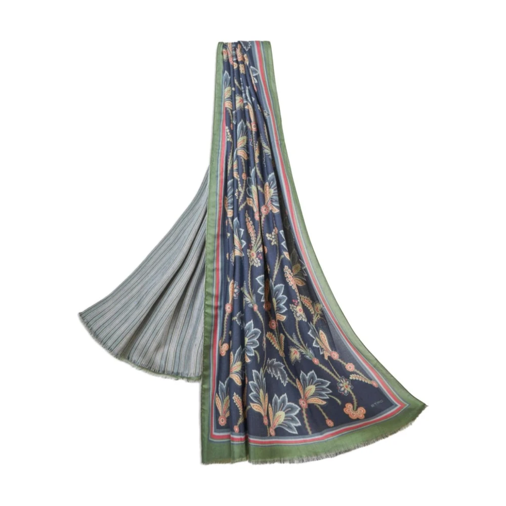 ETRO Groen Grijs Bloemenprint Sjaal Multicolor Heren
