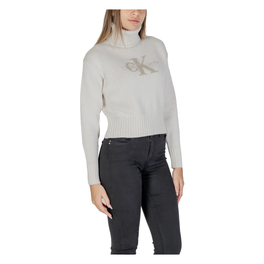 Calvin Klein Jeans Chenille Monologo Dames Trui White Dames