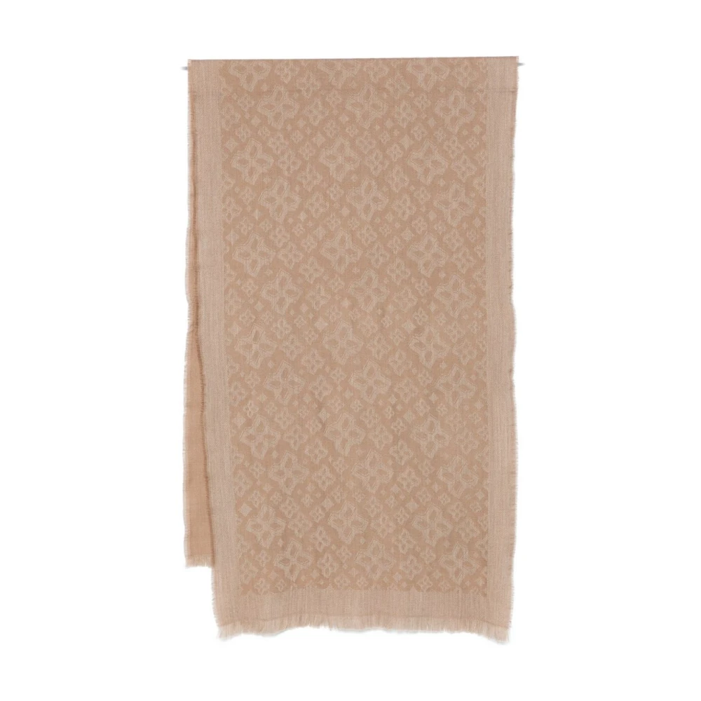 Tagliatore Men's Brown Scarves, One Size, Monogram Fringed Scarf