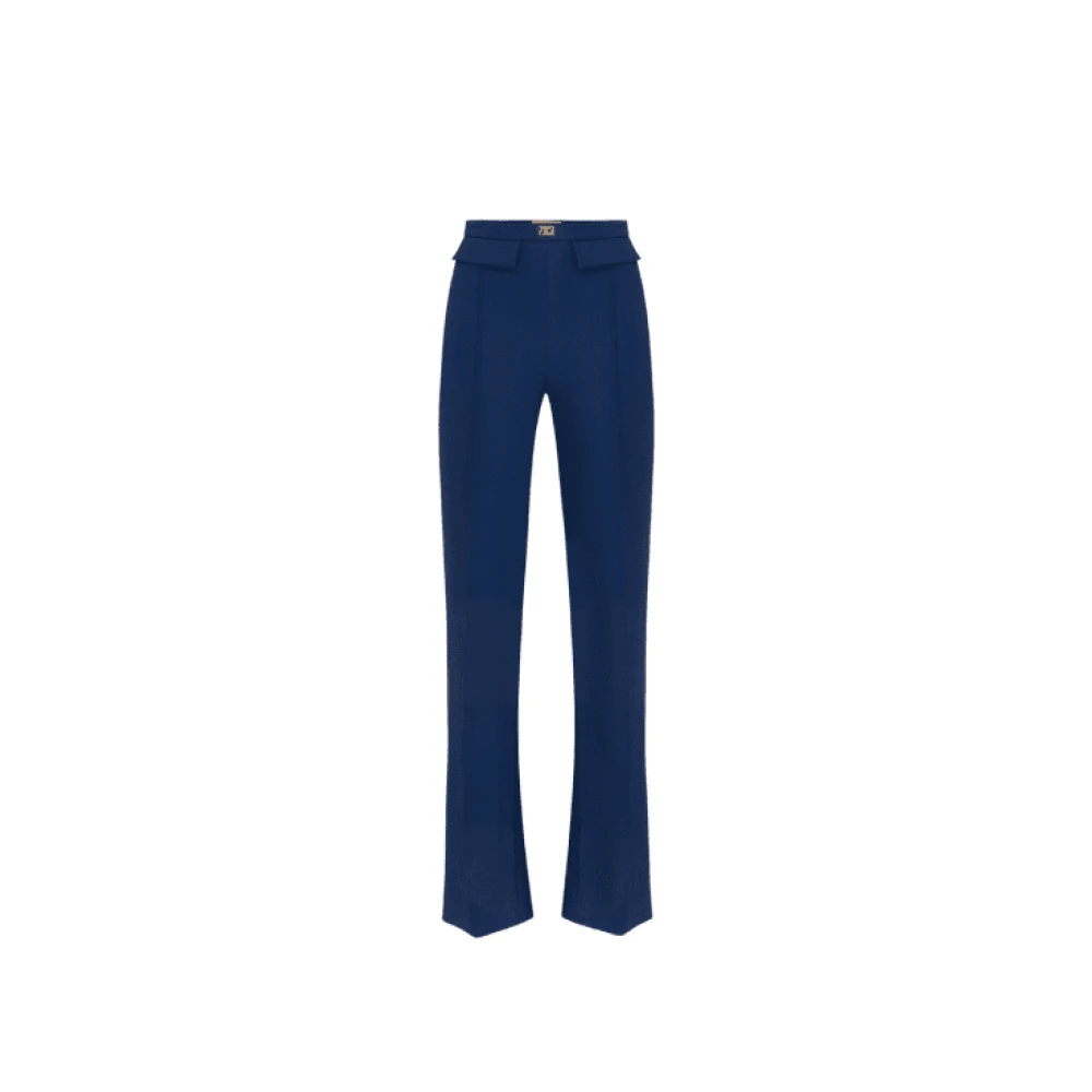 Elisabetta Franchi Crepe Logo Plaque Broek Blue Dames