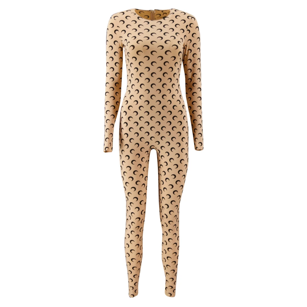 Marine Serre Women's Beige Jersey Moon Long Jumpsuit - Jumpsuits - L - Jumpsuits & Playsuits