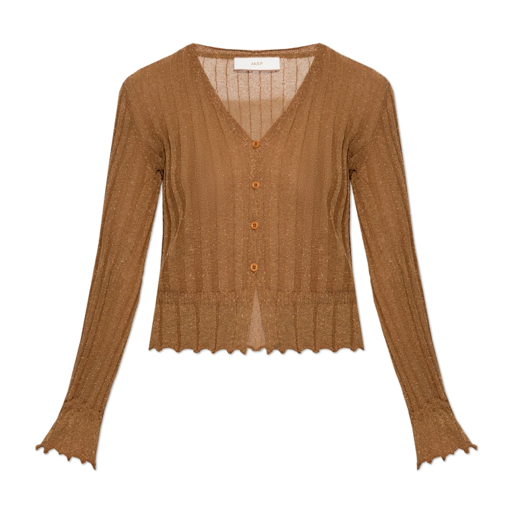Akep Vrouw Bruin Truien & Vesten Dames, M, Leer, Lurex Thread Cardigan