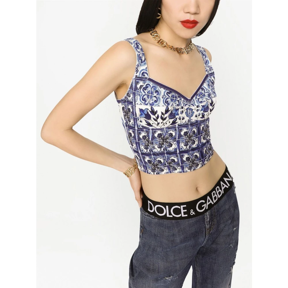 Dolce & Gabbana Maiolica Charmeuse Bustier Top Multicolor Dames