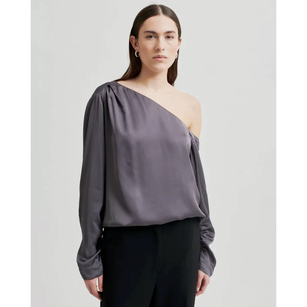 Second Female One Shoulder Blouse in Livo Stijl Second Dames Gray Dames