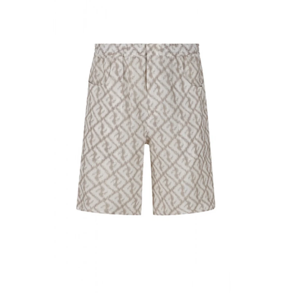 Fendi Beige en wit linnen Bermuda shorts Grijs Heren