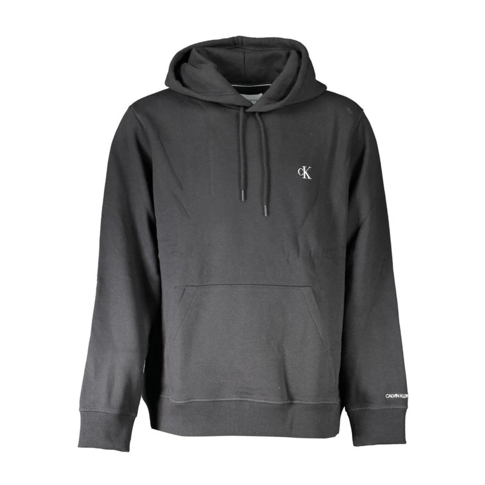 Calvin Klein Men's Black Hooded Jumper With Embroidered Logo 2XL