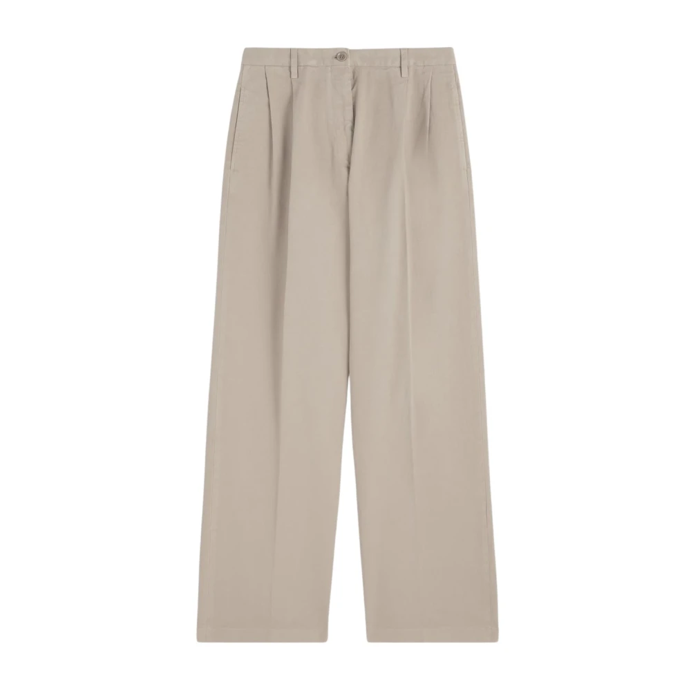 Aspesi Wijde Katoenen Gabardine Broek met Dubbele Plooien Beige Dames