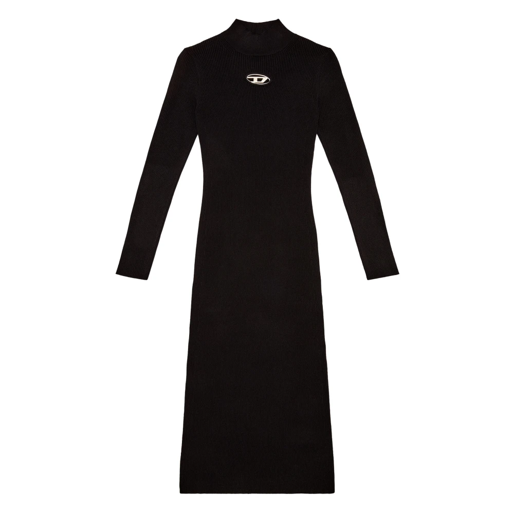 Diesel Ribgebreide Jurk met D-Plaat Black Dames