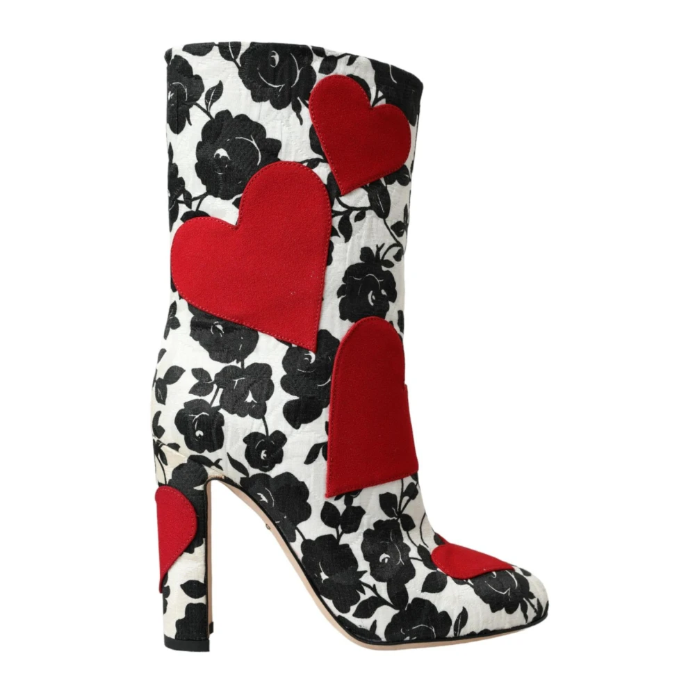 Dolce & Gabbana Floral Print Ankle Boots Red Black - Female - Heeled Boots - Multicolor - 2 Uk - Shoes
