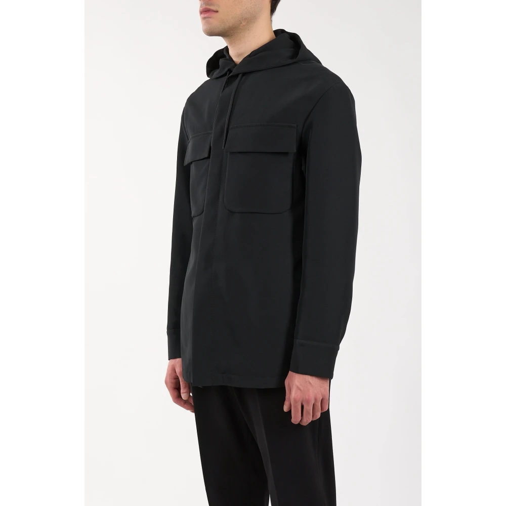 Hevo Technische Overshirt met Capuchon en Zakken Black Heren