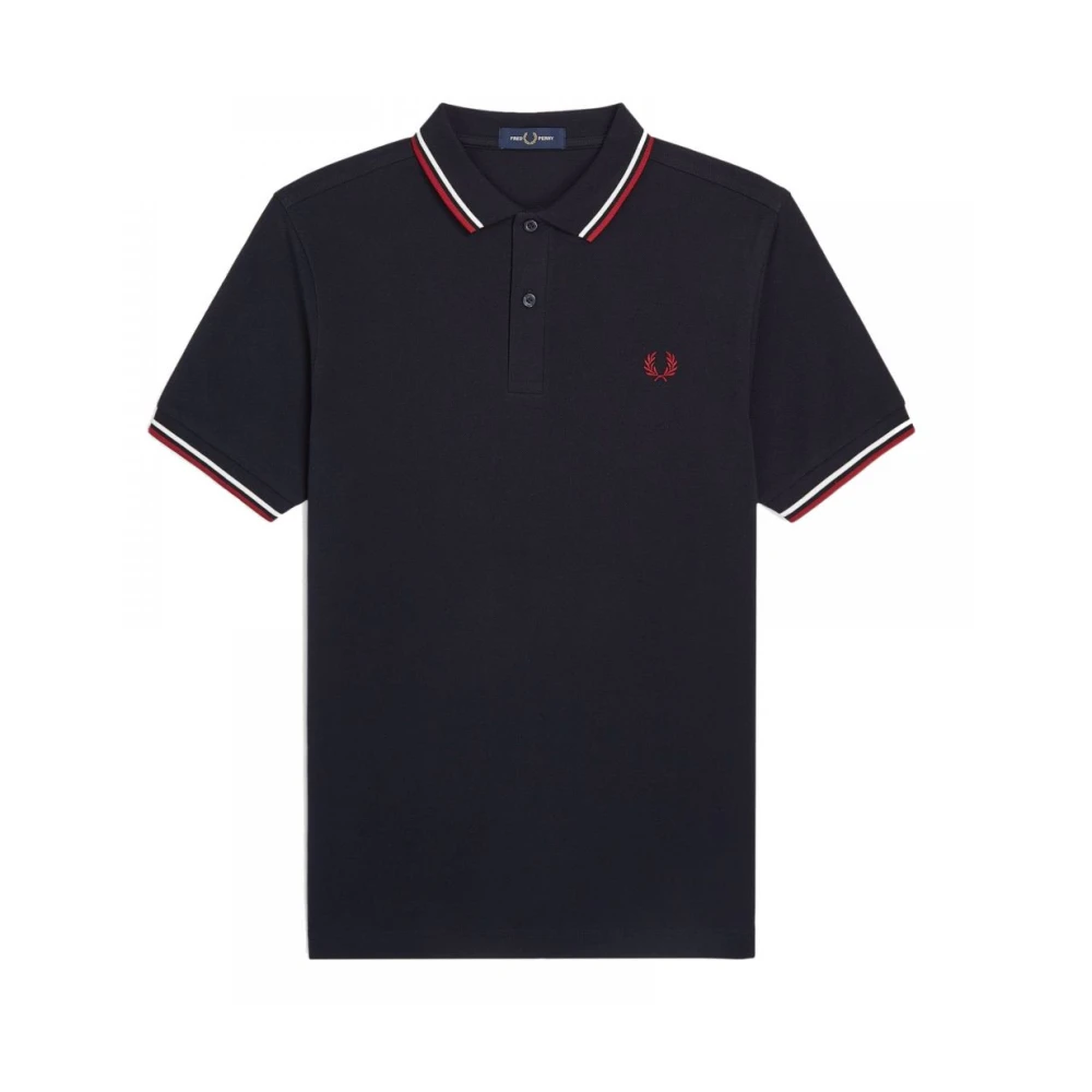Fred Perry Men's Black Polo Shirts, L, Striped Trim Cotton Polo Shirt
