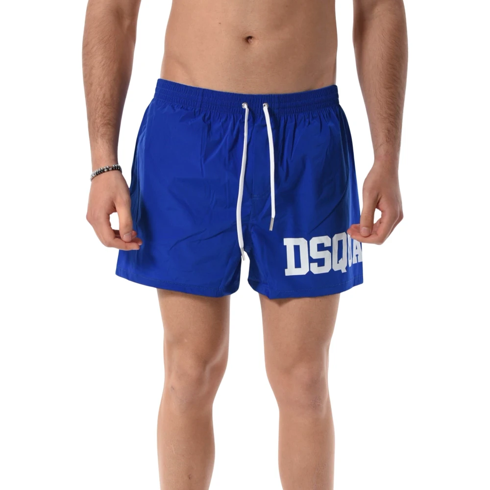 Dsquared2 Men's Blue Beachwear, Xs, Boxer Shorts With Drawstring Waistband