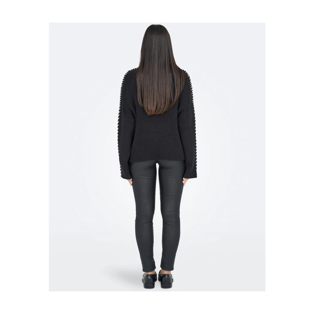 Only Hoge hals contrast pullover trui Black Dames