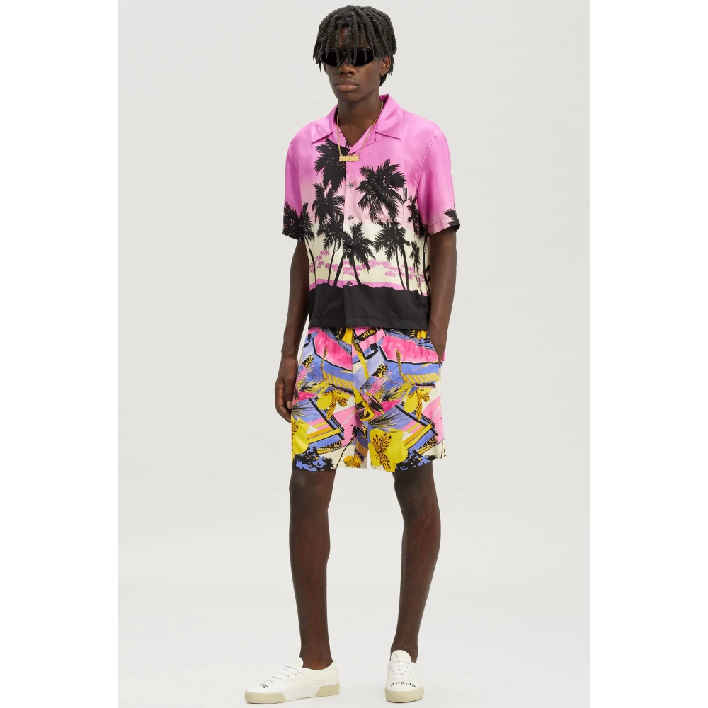 Palm Angels Roze Sunset Grafische Bowling Shirt Multicolor Heren