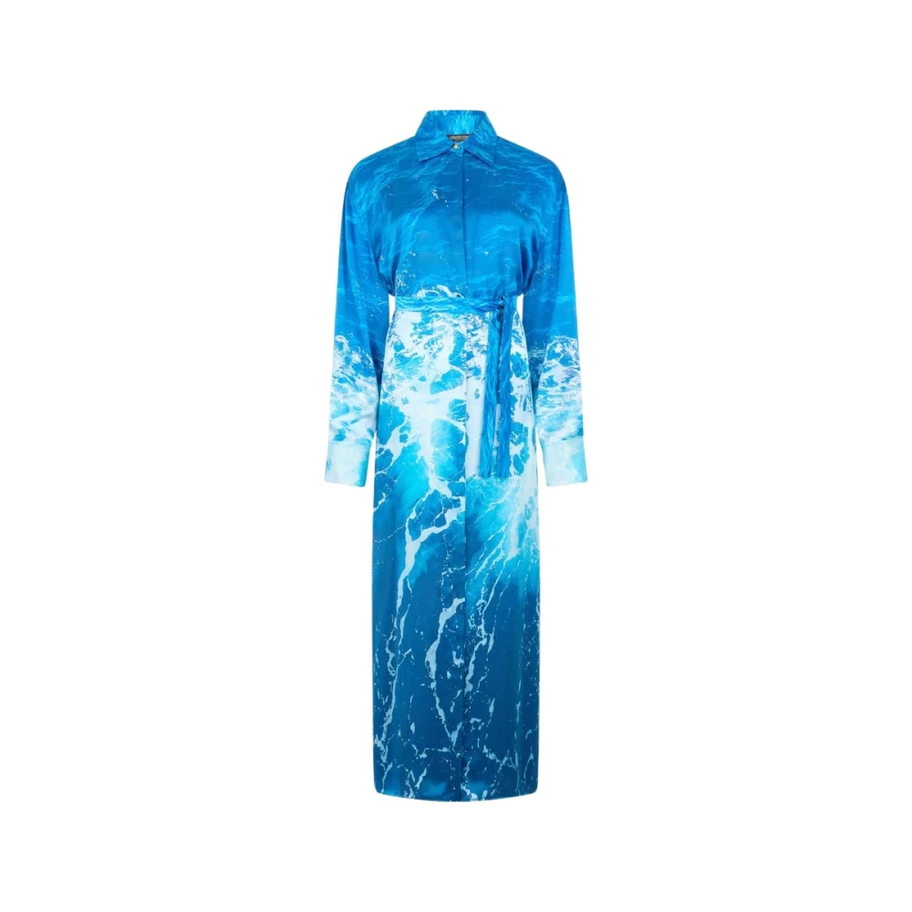 Roberto Cavalli Vrouw Blauw Messina Print Jurk Met Stoffen Riem