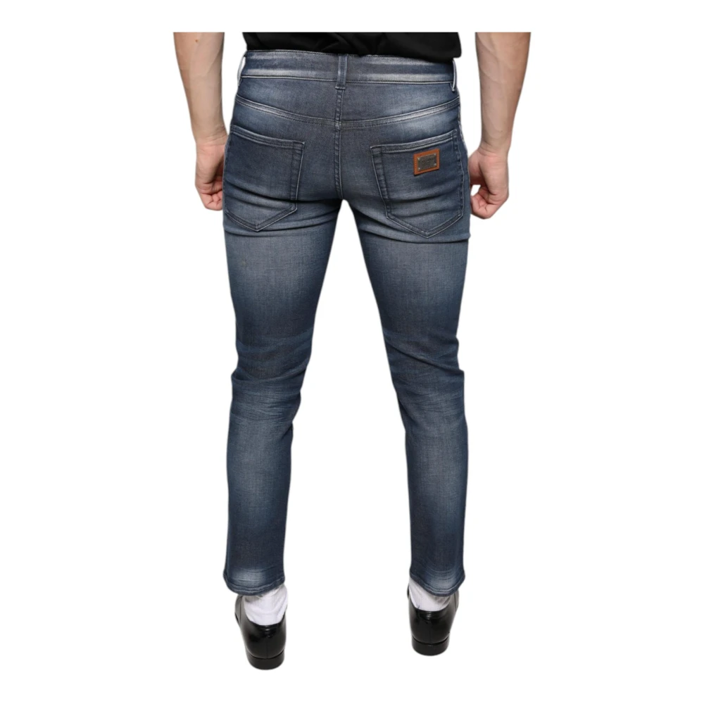 Dolce & Gabbana Donkerblauwe Skinny Denim Jeans met Logo Blue Heren
