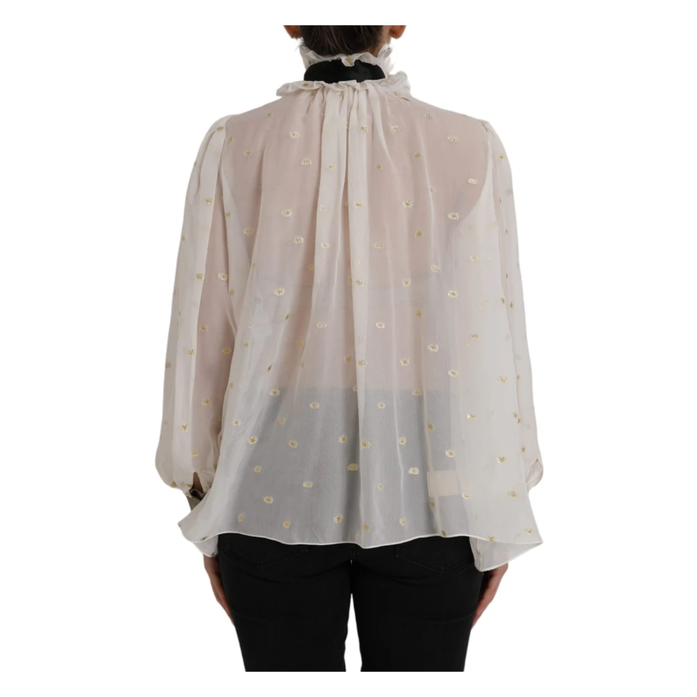 Dolce & Gabbana Off White Zijde Blend Ascot Kraag Blouse Top White Dames