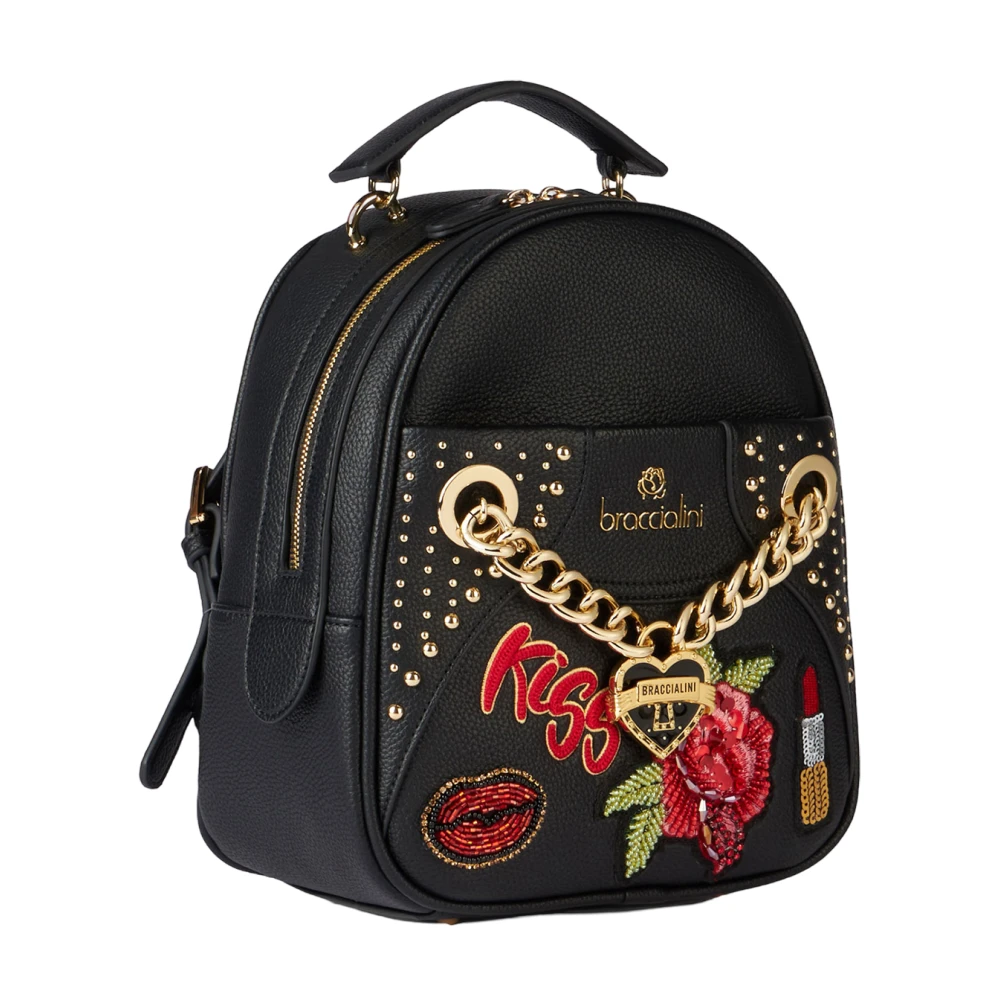 Braccialini Geborduurde rugzak met pailletten en studs Black Dames