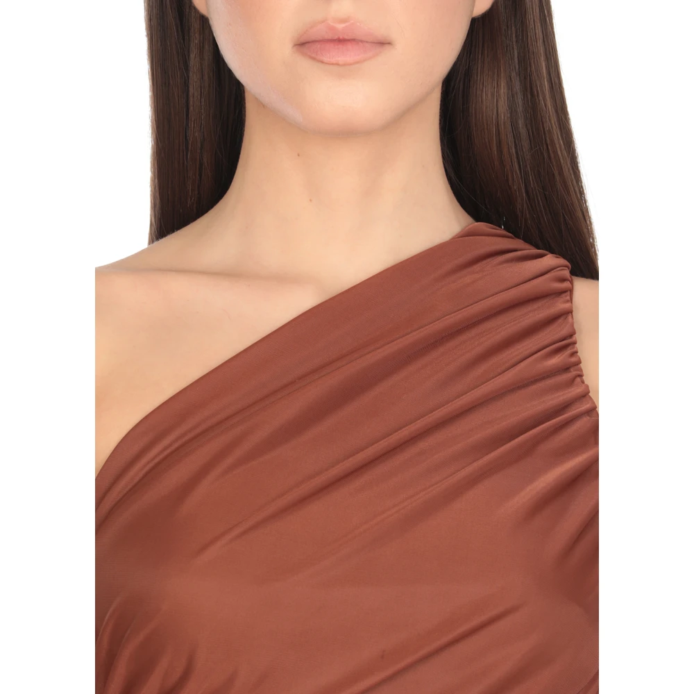 pinko Bruine One Shoulder Top met Geplooid Patroon Brown Dames