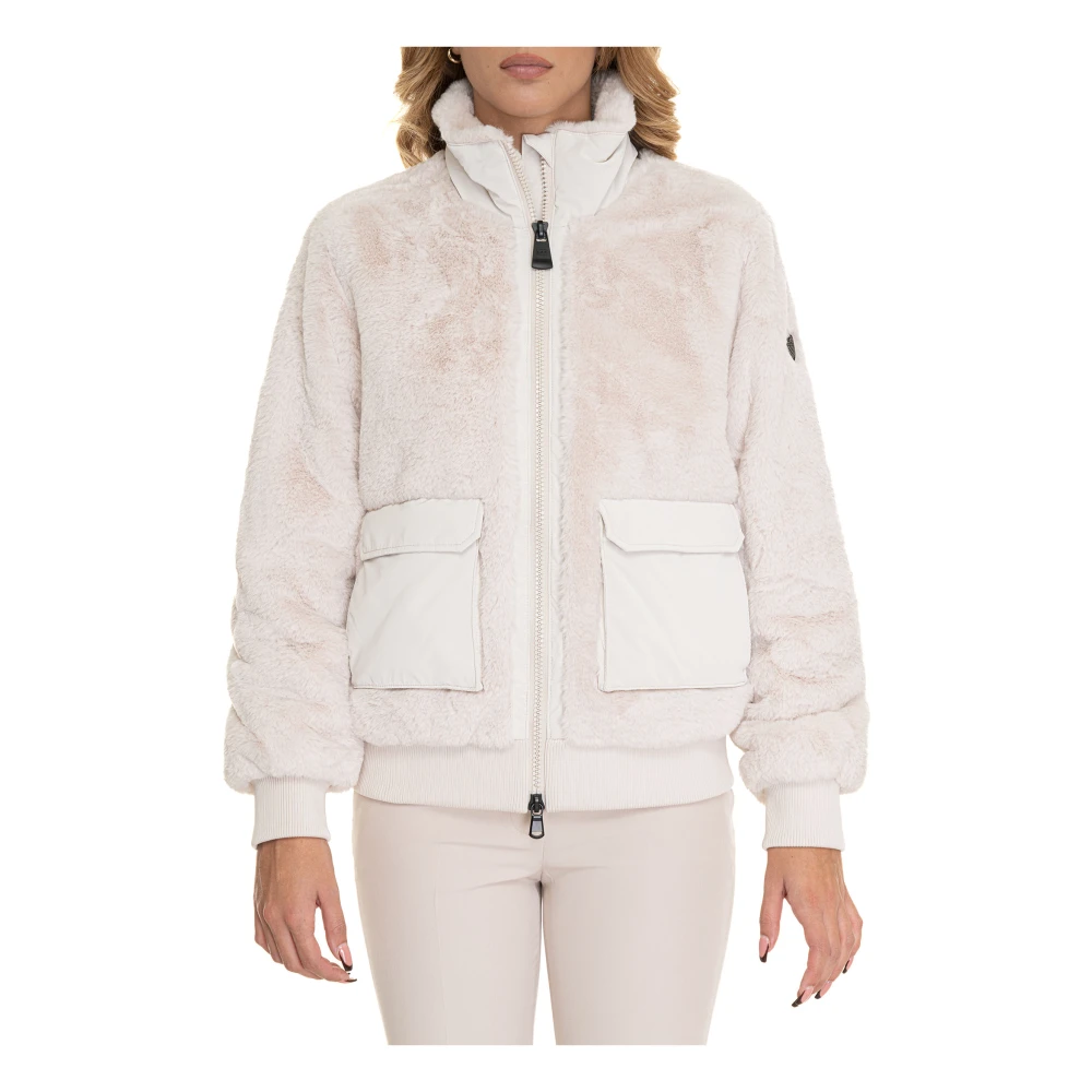 Emporio Armani EA7 Bomberjack met Imitatiebont en Rits White Dames