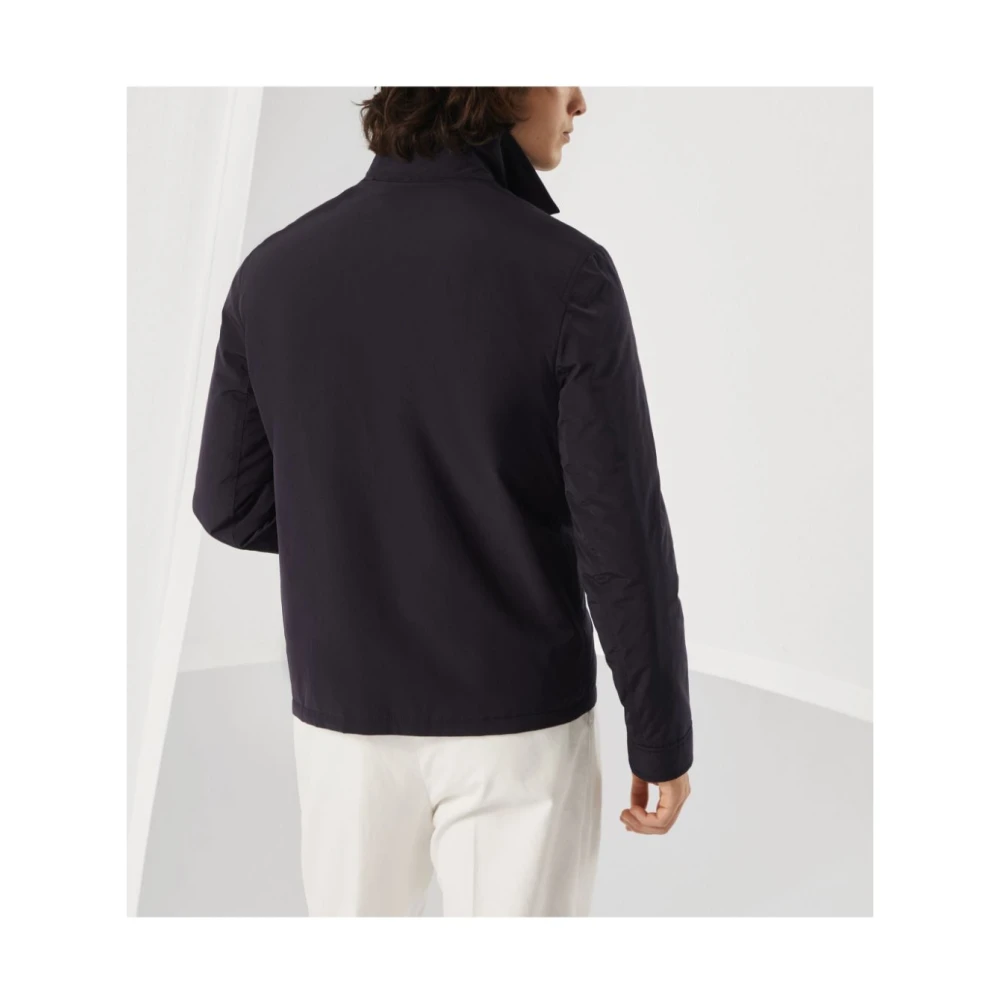 BRUNELLO CUCINELLI Blauwe gewatteerde jas met overhemdkraag Blue Heren